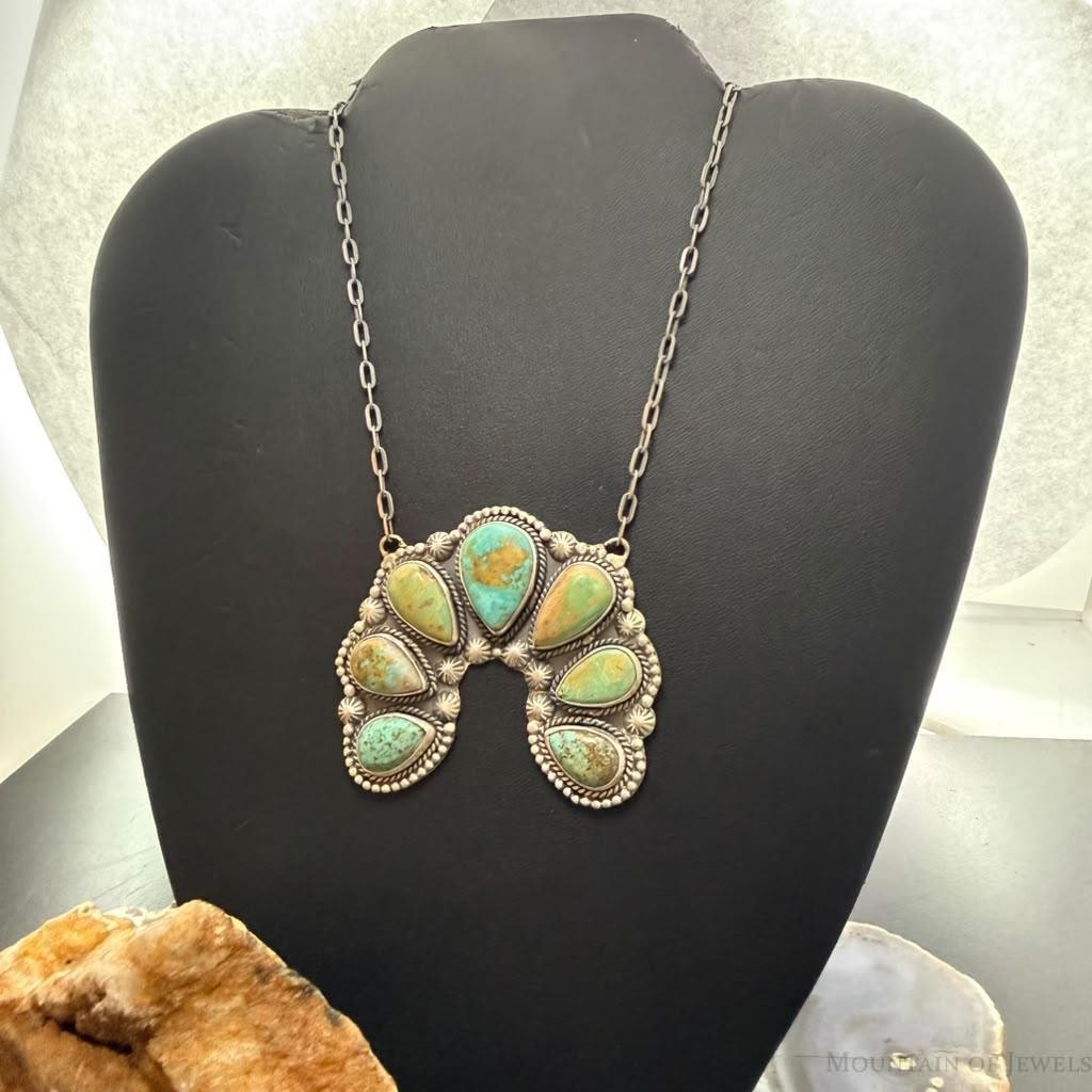 Sterling Silver Southwestern Style Teardrop Royston Turquoise 23" Naja Necklace For Women