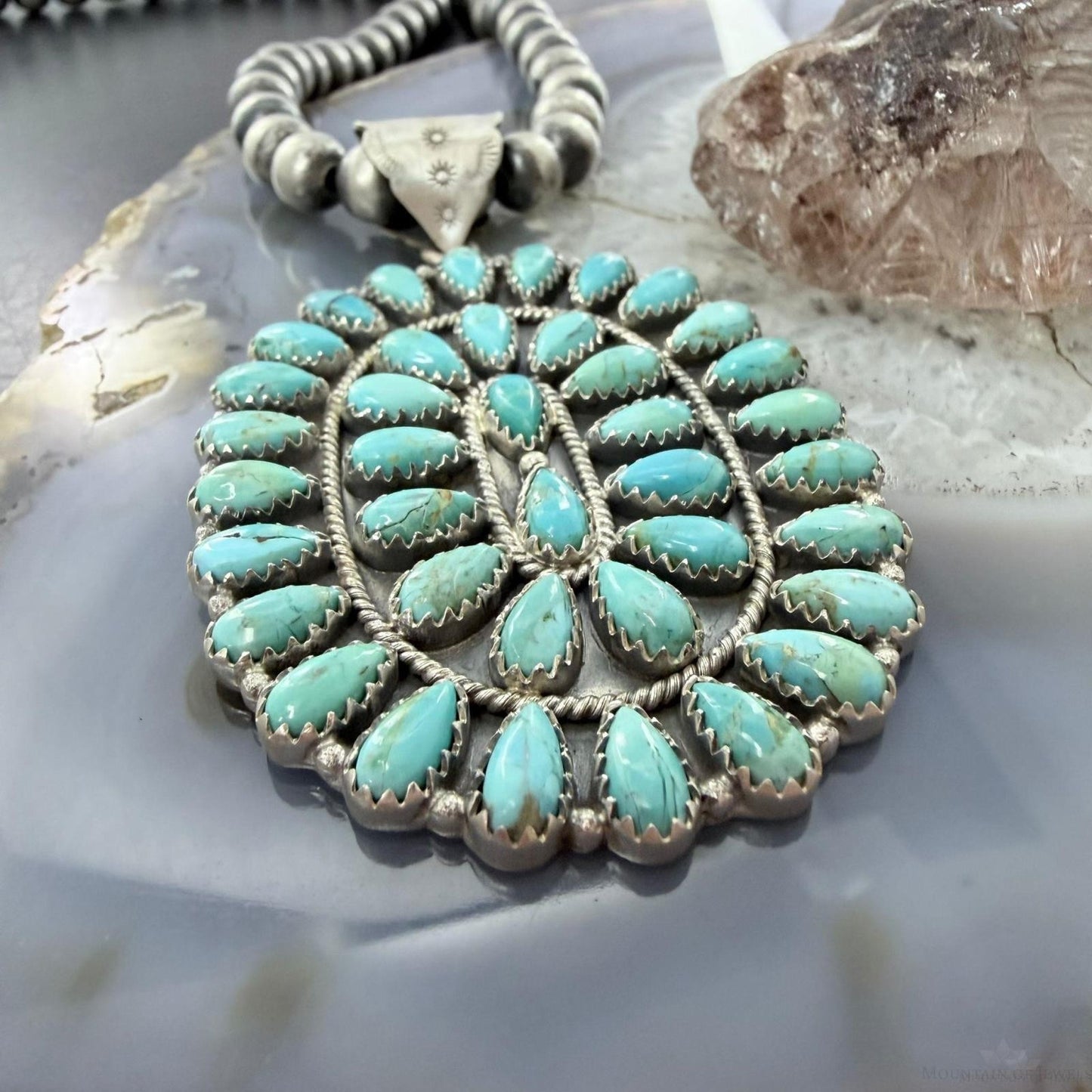 Sterling Silver Southwestern Style Turquoise Decorated Large Cluster Pendant For Women