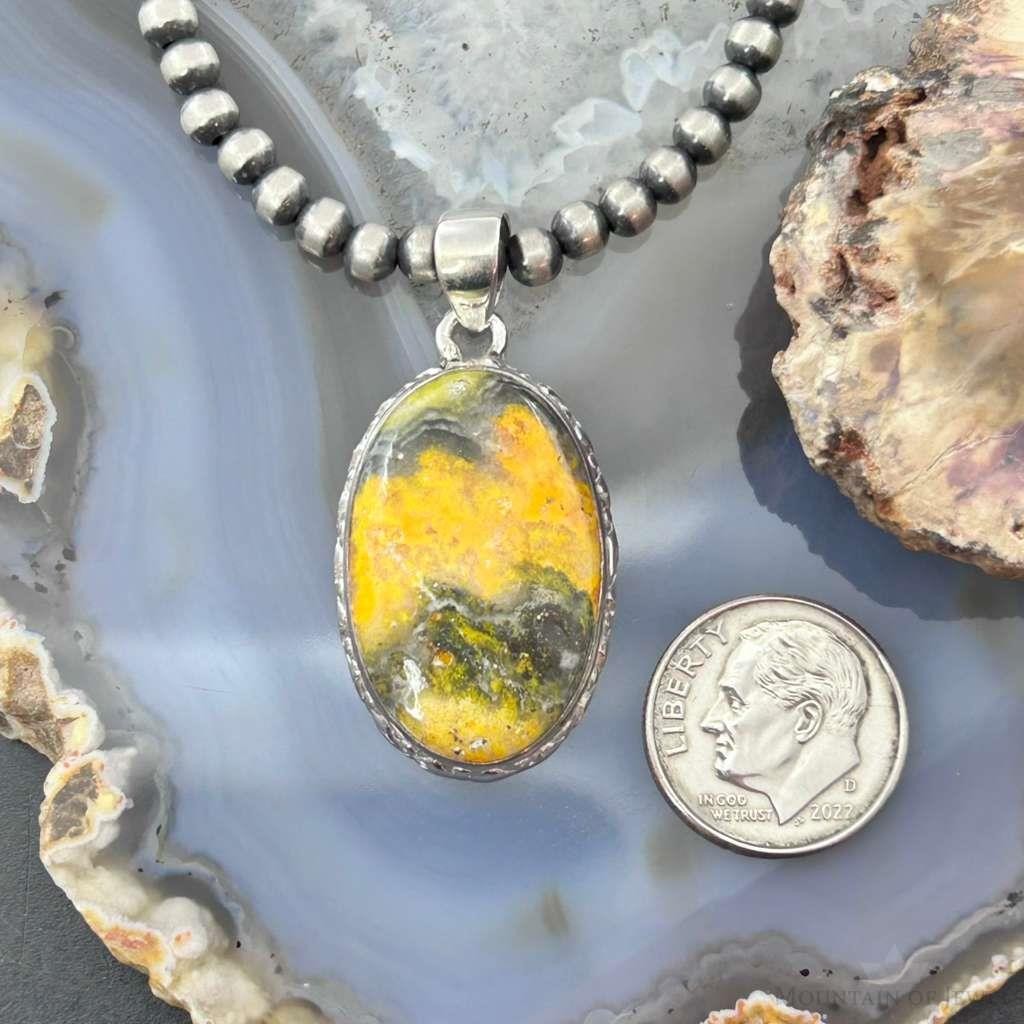 Sterling Silver Southwestern Style Oval Yellow Jasper Pendant For Women #4