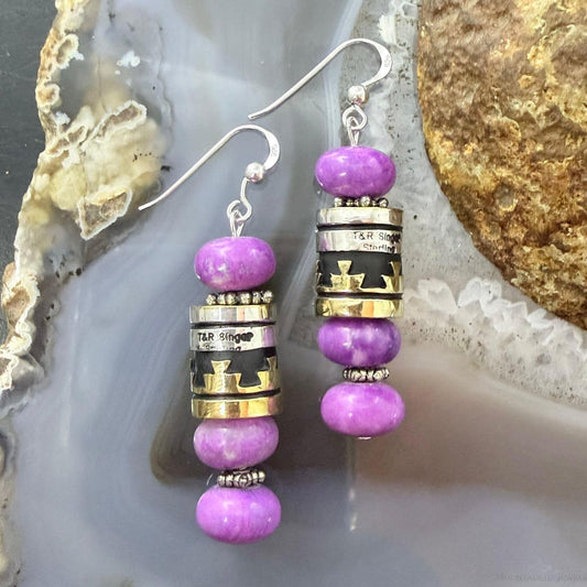 Tommy & Rosita Singer Sterling Silver Charoite Rounded Beads Dangle Earrings For Women