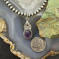 Sterling Silver Southwestern Style Oval Amethyst Decorated Charm/Pendant For Women