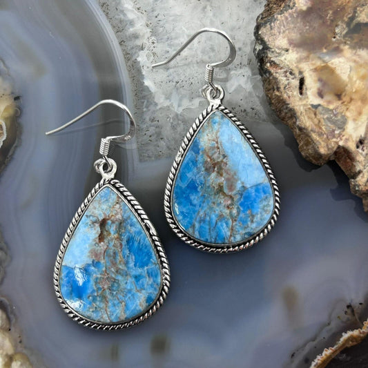 Sterling Silver Southwestern Style Blue Apatite Dangle Earrings For Women #2