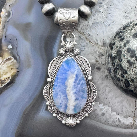 Sterling Silver Southwestern Style Teardrop Plume Doublet Agate Decorated Pendant For Women