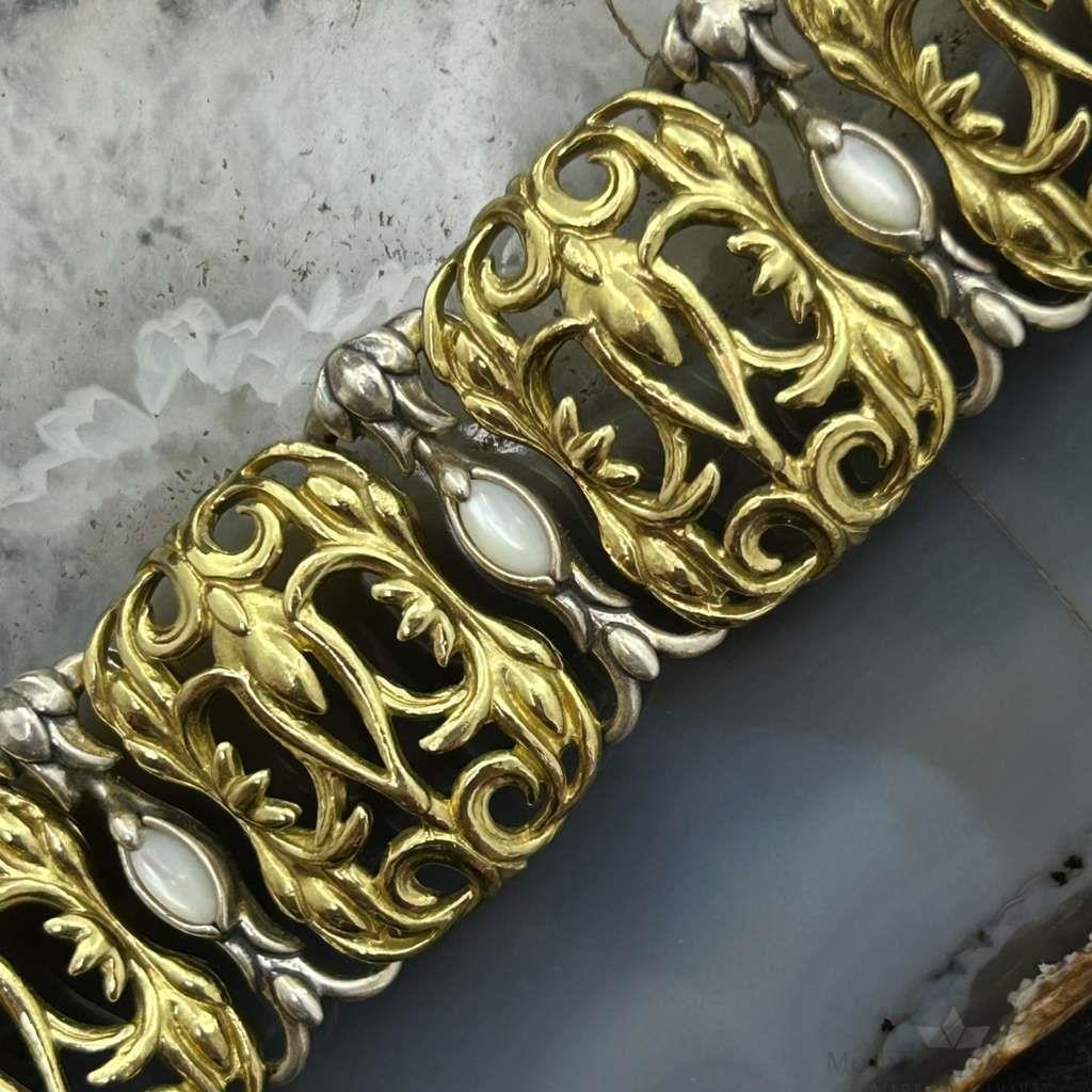 Carolyn Pollack Vintage Brass 8 Marquise MOP Hidden Clasp Bracelet For Women