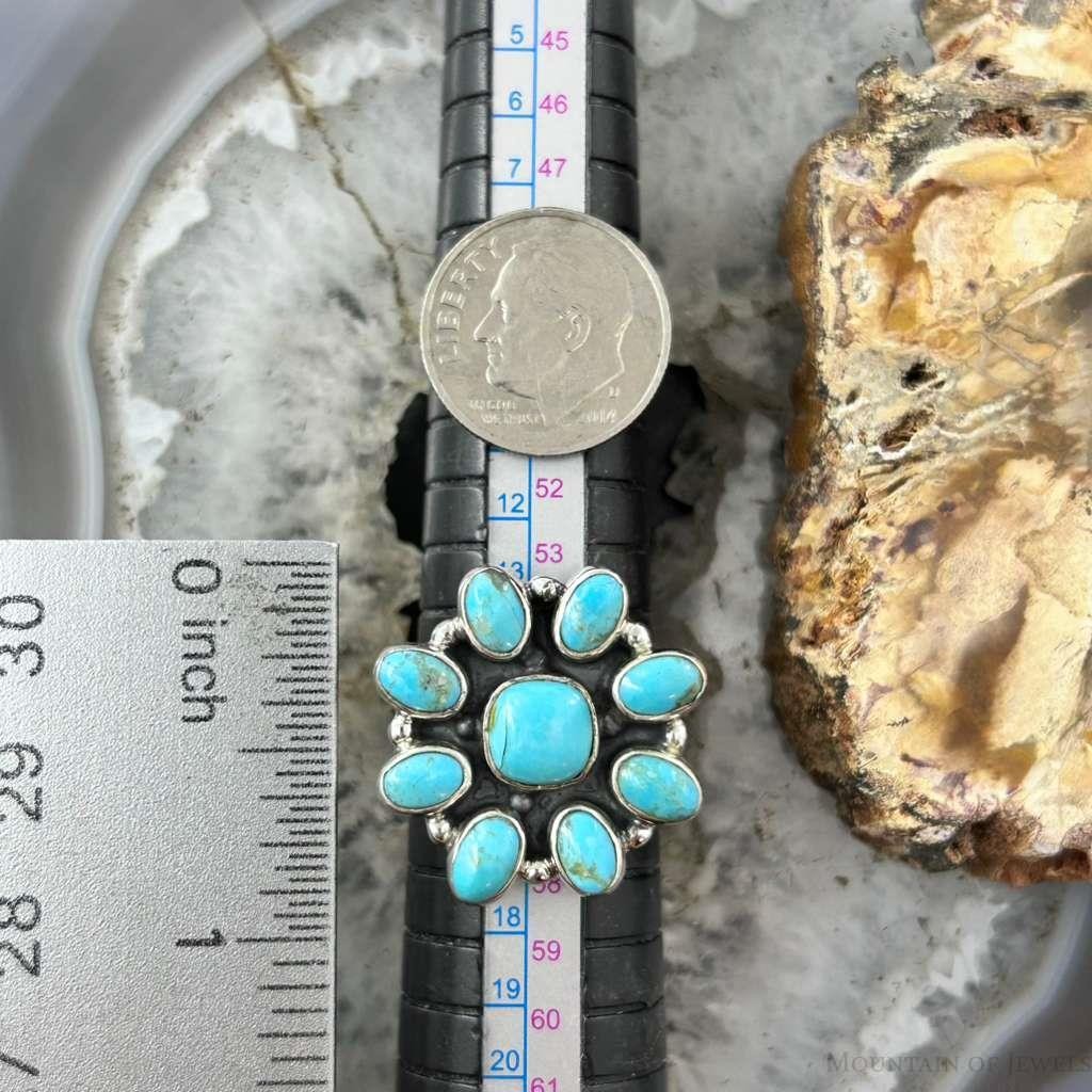 Sterling Southwestern Style Mohave Turquoise Cluster Ring Size 7.5 For Women