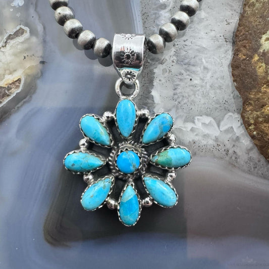 Sterling Silver Southwestern Style Turquoise Decorated Cluster Pendant For Women