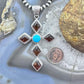 Native American Sterling Silver Turquoise & Amber Diamond Shape Cross Pendant For Women