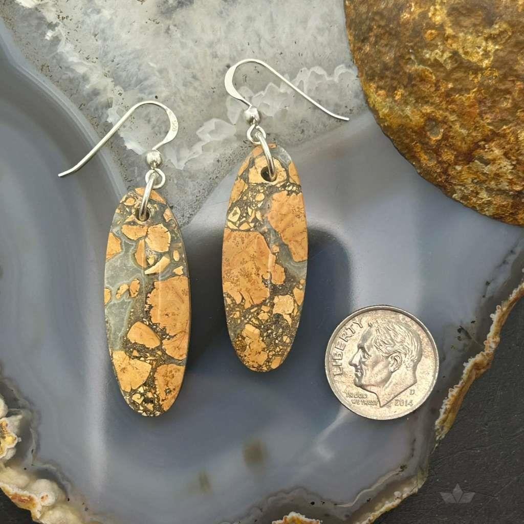 Sterling Silver Oval Maligano Jasper Slab Dangle Earrings For Women #511