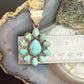 Sterling Silver Southwestern Style Teardrop Royston Turquoise Decorated Cluster Pendant