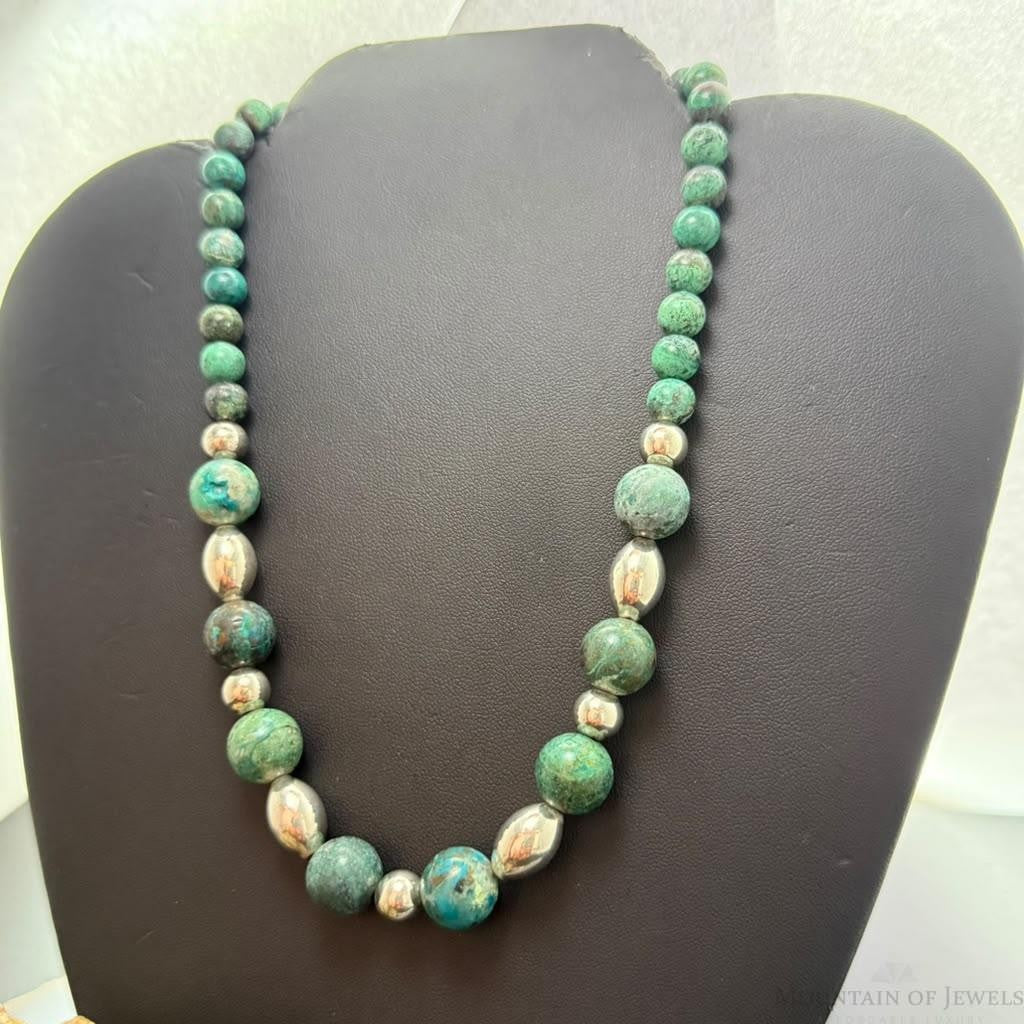 Carolyn Pollack Sterling Silver Chrysocolla Beads & Silver Beads 16"-20" Necklace For Women