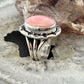 Native American Sterling  Silver Oval Pink Conch Decorated Ring Size 7.25 For Women