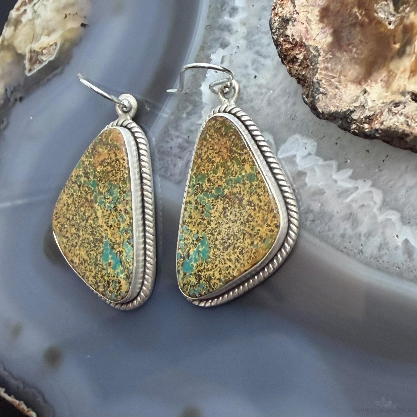 Sterling Silver Southwestern Style Triangle Royston Turquoise Dangle Earrings For Women