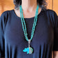 Vintage Native American 2 Strand Kingman Turquoise w/Fetish Bear Necklace