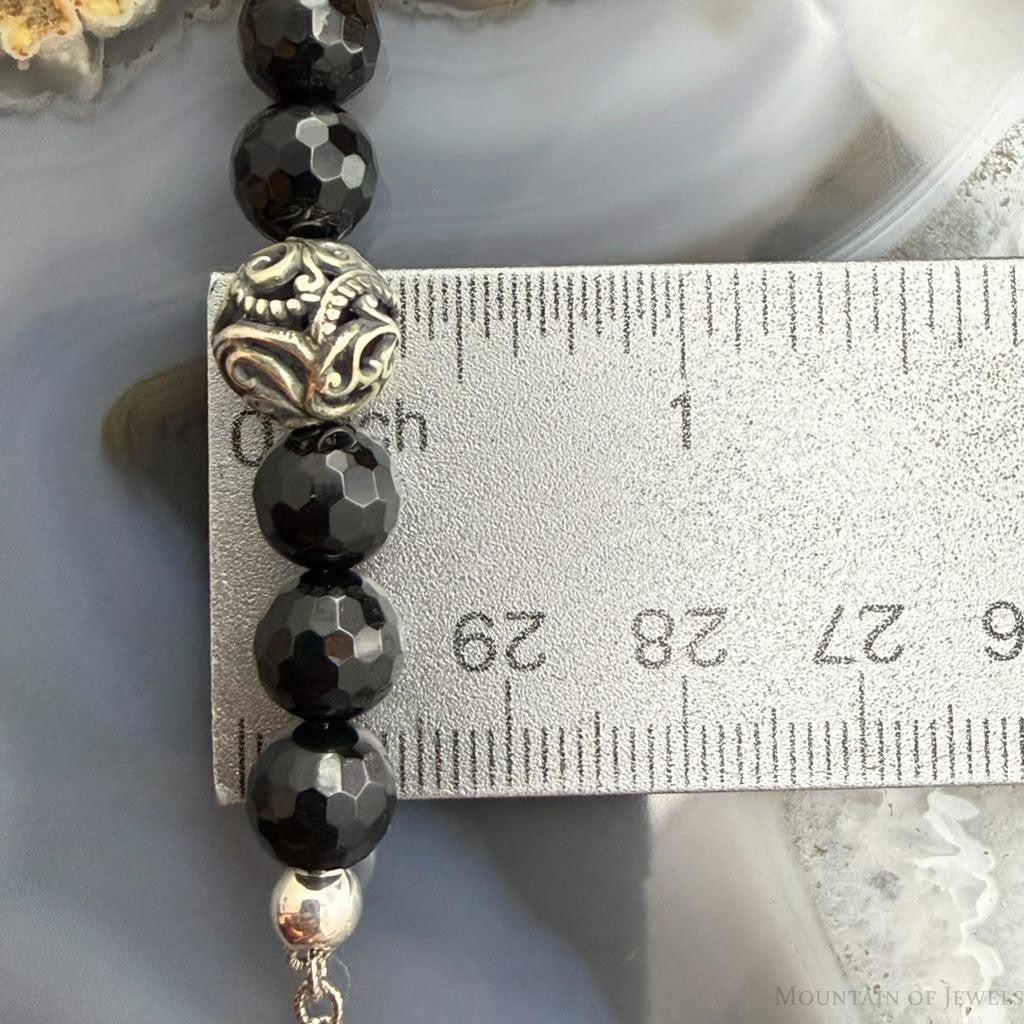 Carolyn Pollack Sterling Silver 6 Faceted Onyx w/Swirl Beads 15"-14" Necklace For Women