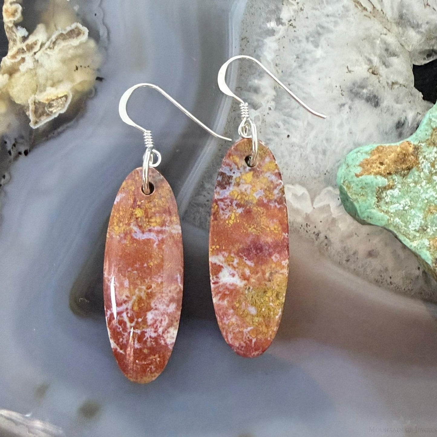 Sterling Silver Teardrop Plum Moss Agate Slab Dangle Earrings For Women #508