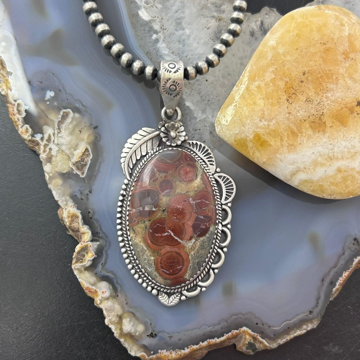 Sterling Silver Southwestern Style Oval Peanut Obsidian Pendant For Women