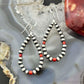 Navajo Pearl Beads 4mm and Coral Sterling Silver Hoop Dangle Earrings For Women