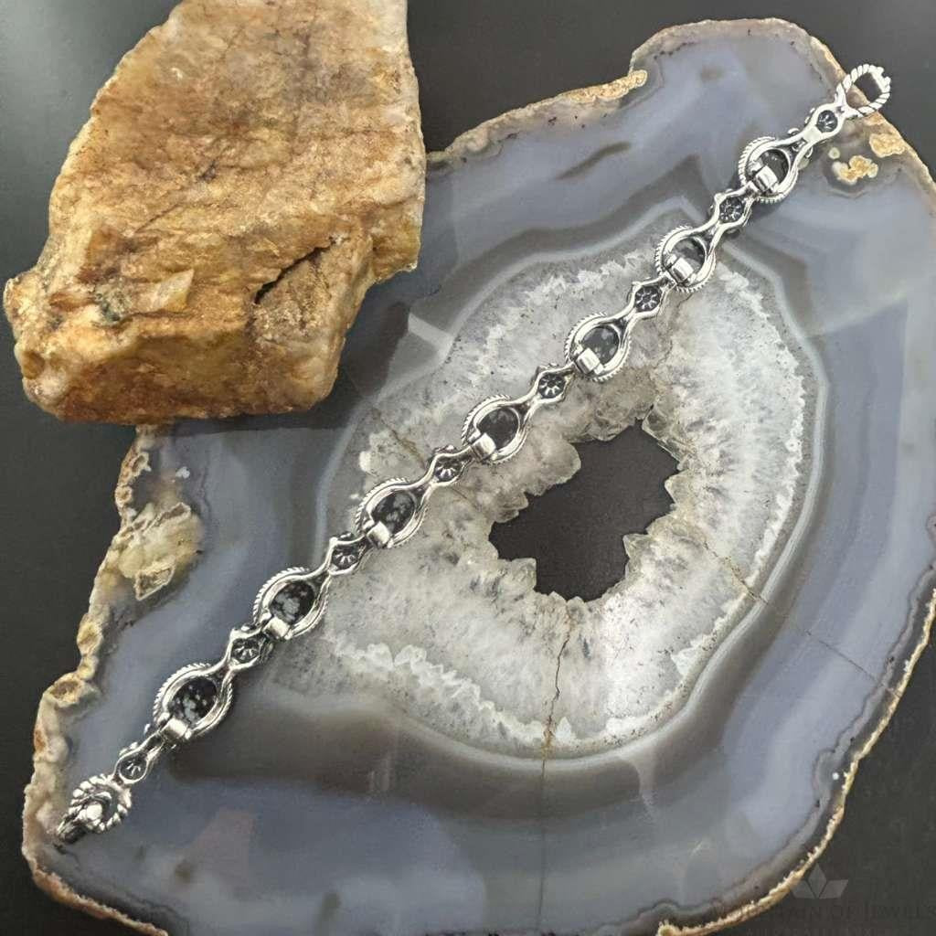 Carolyn Pollack Sterling Silver 7 Oval Snowflake Obsidian Bracelet For Women