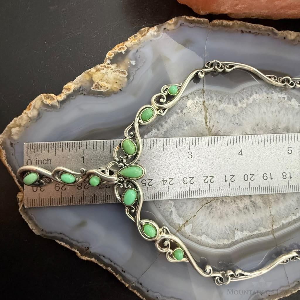 Carolyn Pollack Sterling Silver Round & Oval Variscite w/Enhancer Swirl Necklace For Women