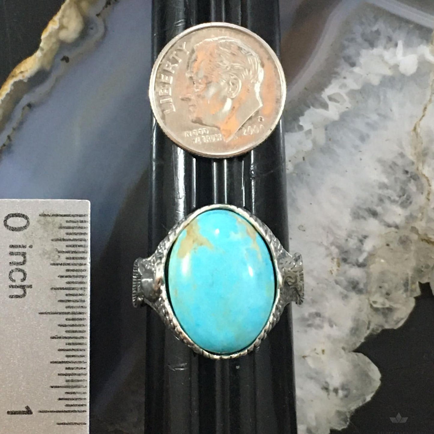 Carolyn Pollack Vintage Sterling Large Oval Turquoise Double Eagle Ring For Men