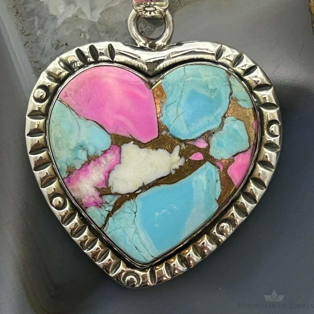Sterling Silver Southwestern Style Cotton Candy Heart Pendant For Women #5