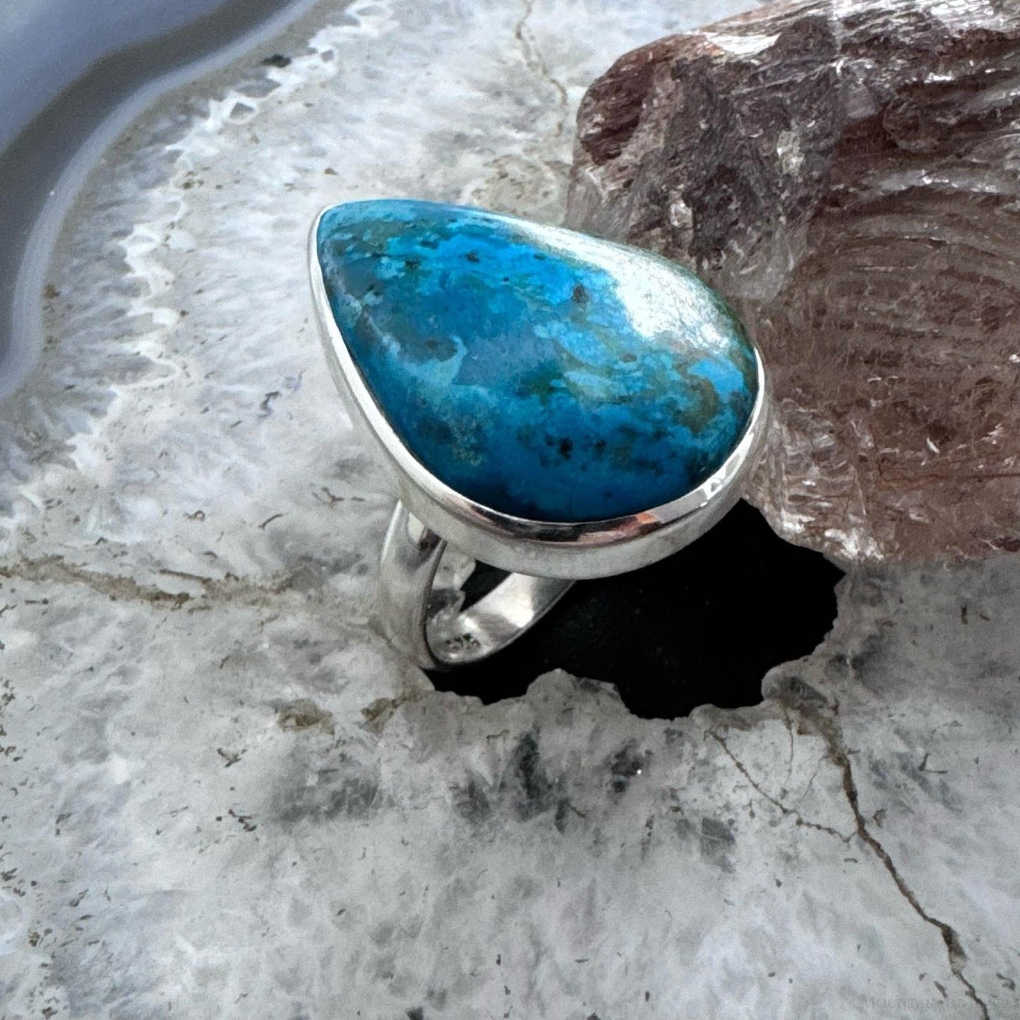 Sterling Silver Southwestern Style Teardrop Shattuckite Ring Size 9.75 For Women
