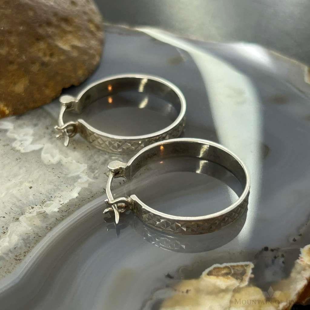 Sterling Silver Fashion Diamond Cut Hoop Earrings For Women