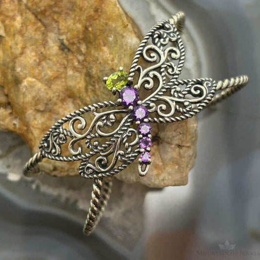 Carolyn Pollack Sterling Silver Peridot & Amethyst Decorated Dragonfly Bracelet For Women