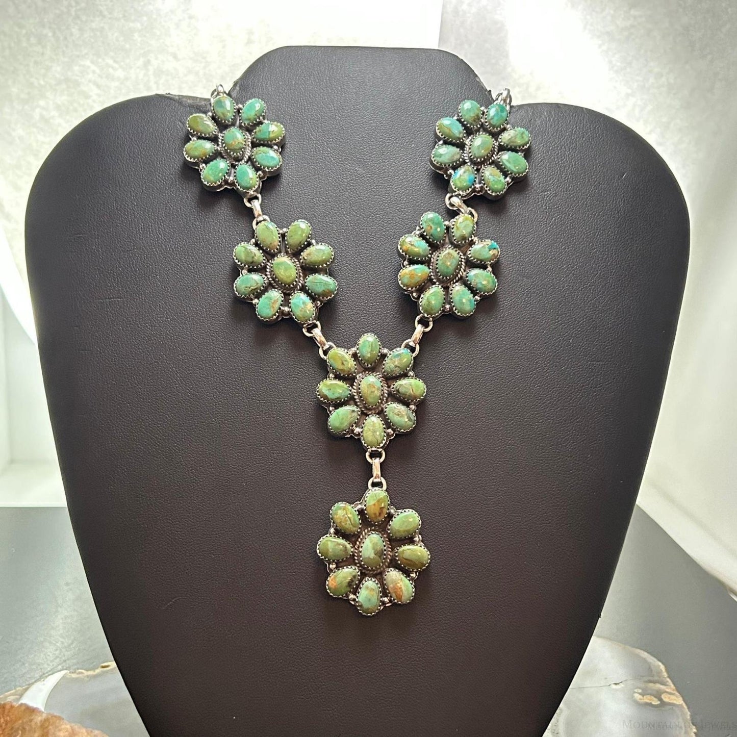 Sterling Silver Southwestern Style Mohave Turquoise 8 Cluster 19" Necklace For Women