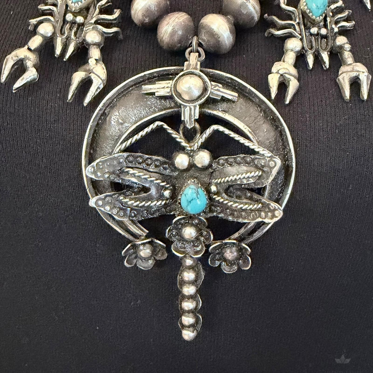 Frank Valdez Native American Sterling Silver Scorpions w/Navajo Pearl Unisex Necklace
