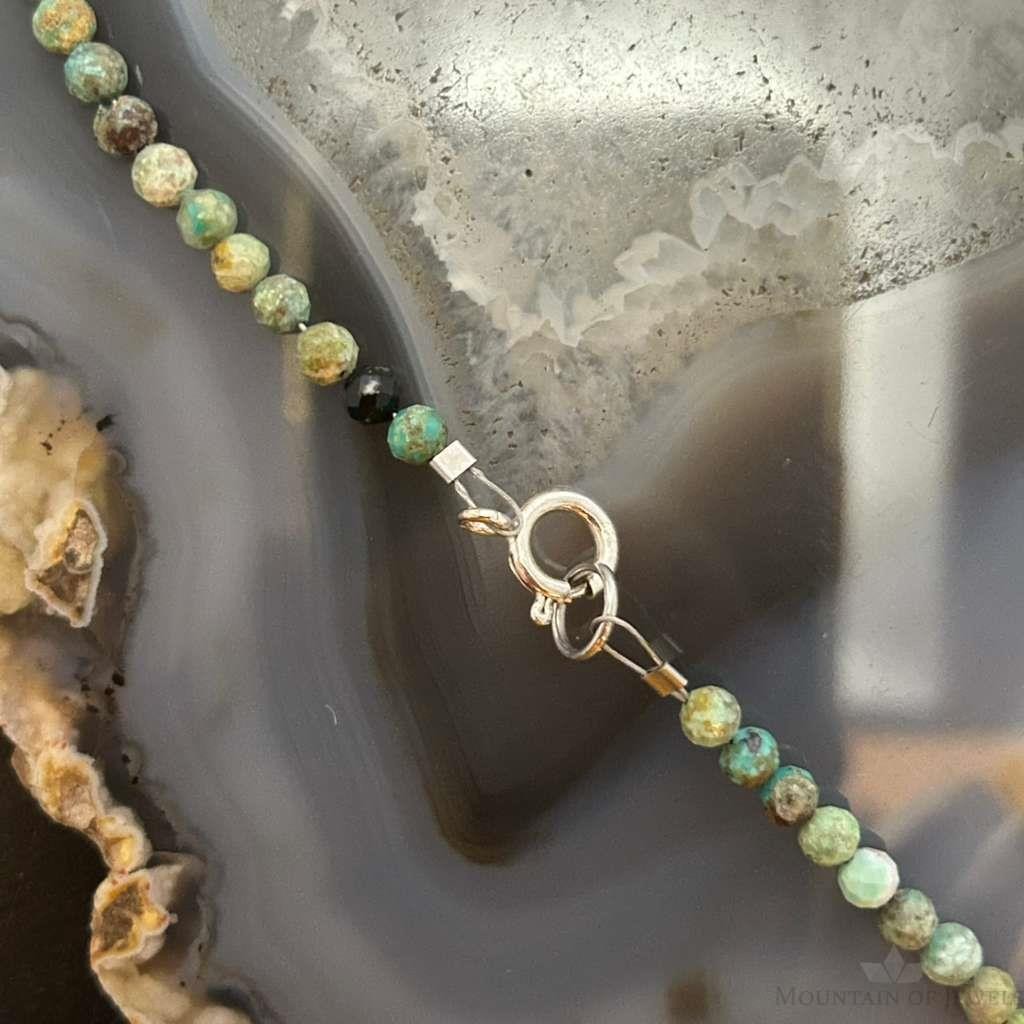 Sterling Silver Southwestern Style Faceted 4mm Hubai Turquoise 22" Necklace For Women