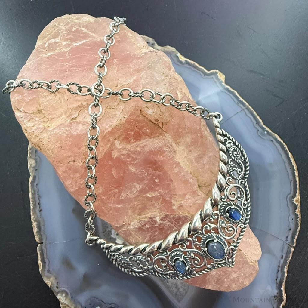 Carolyn Pollack Sterling Silver 3 Oval Labradorite 19" Swirl Decorated Necklace For Women