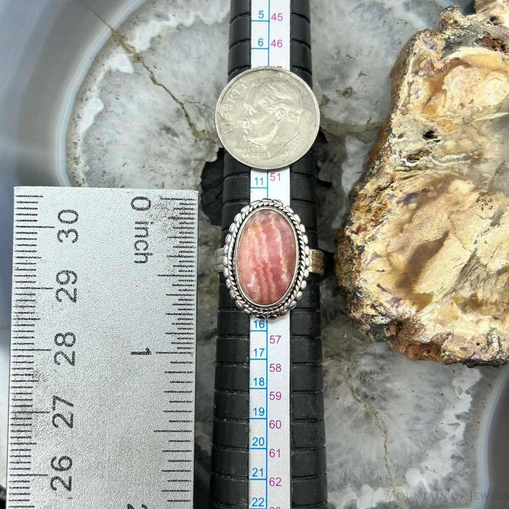 Sterling Silver Southwestern Style Oval Rhodochrosite Ring Size 7 For Women