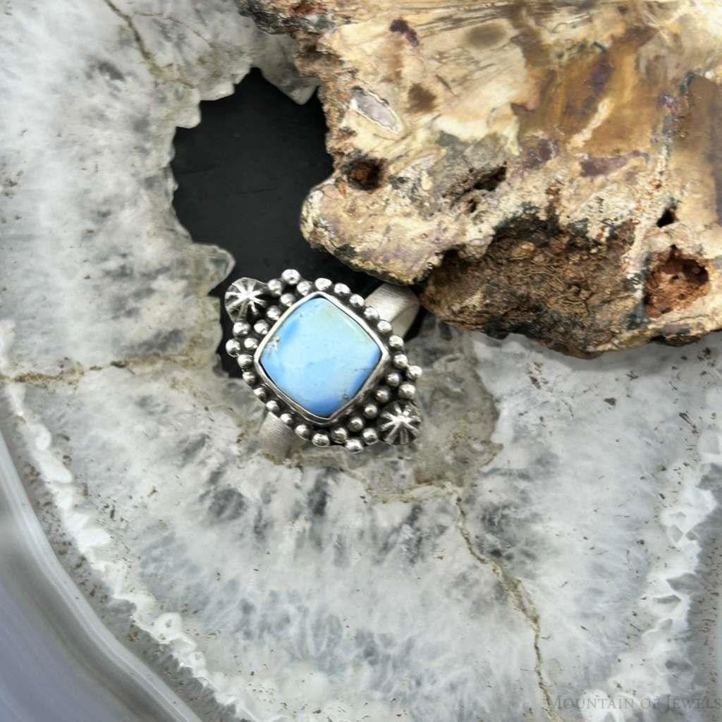 Sterling Silver Southwestern Style Square Golden Hill Turquoise Adjustable Ring For Women #12