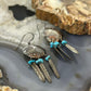 Vintage Native American Silver Turquoise w/Feather Dangle Earrings For Women