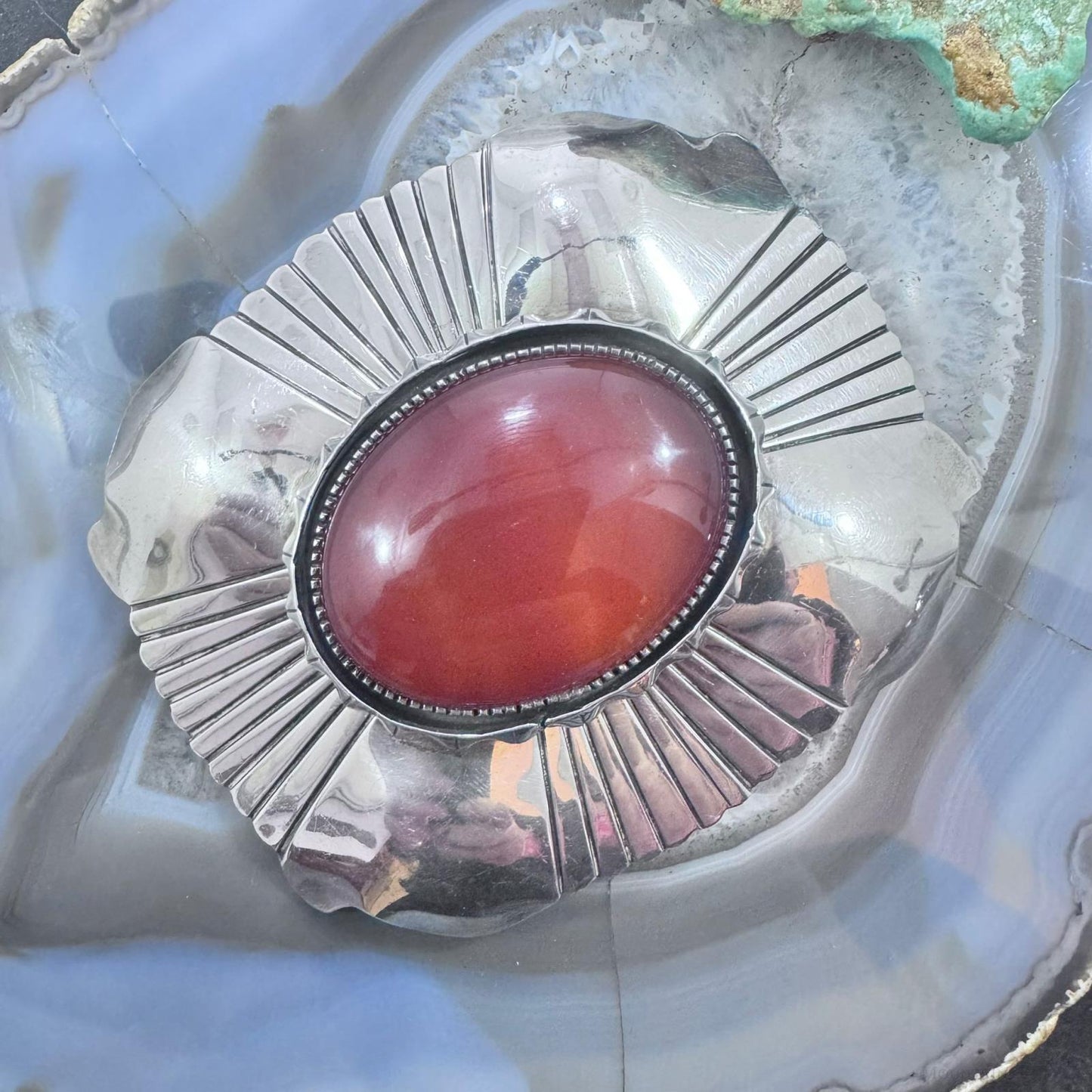 Vintage P. Attakai Native American Sterling Silver Carnelian Belt Buckle For Men