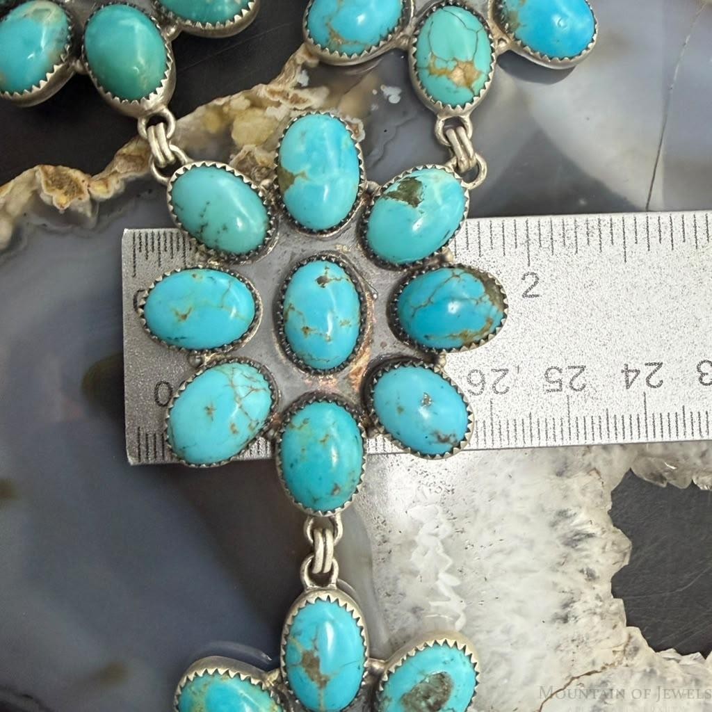 Sterling Silver Southwestern Style Kingman Turquoise Cluster Lariat Necklace For Women