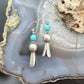 Sterling Silver Southwestern Style Squash Blossom Turquoise Dangle Earrings For Women