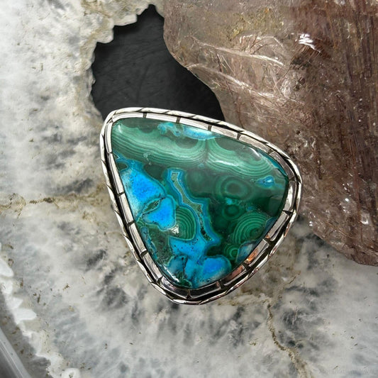 Sterling Silver Southwestern Style Triangular Malachite Chrysocolla Ring Size 9 For Women