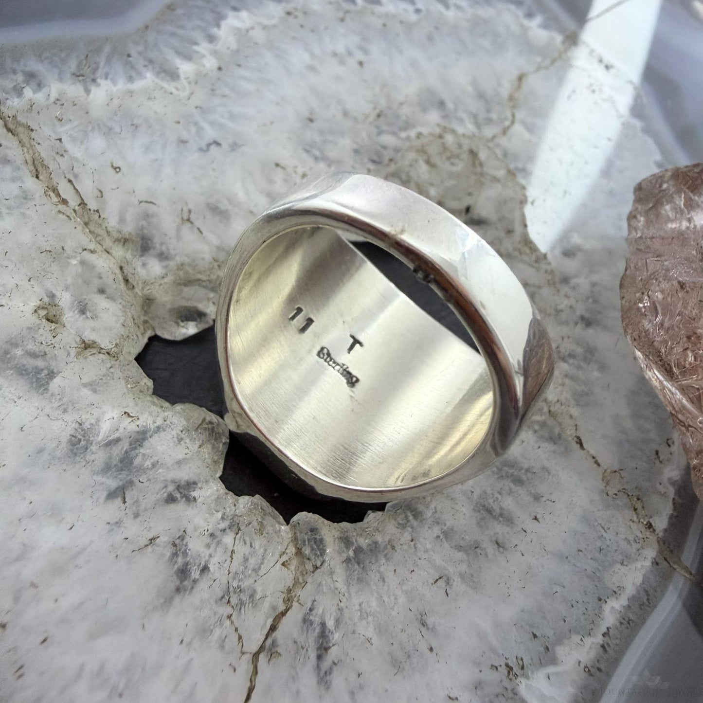 Native American Sterling Silver Lapis Decorated Bar Ring Size 11 For Men