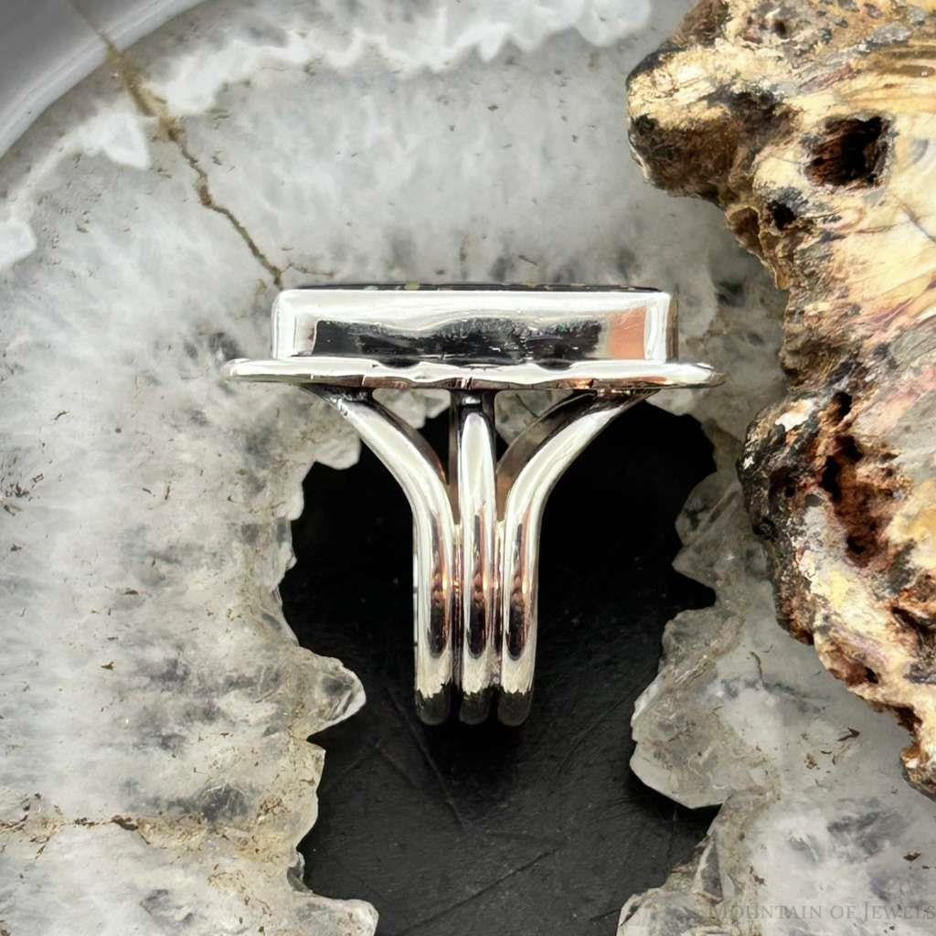 Native American Sterling Silver Rectangle Black Jack Bar Ring Size 7.5 For Women