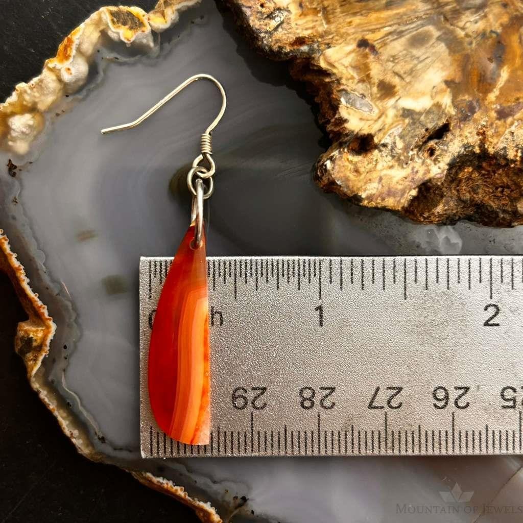 Sterling Silver Elongated Half Moon Carnelian Slab Dangle Earrings For Women 327