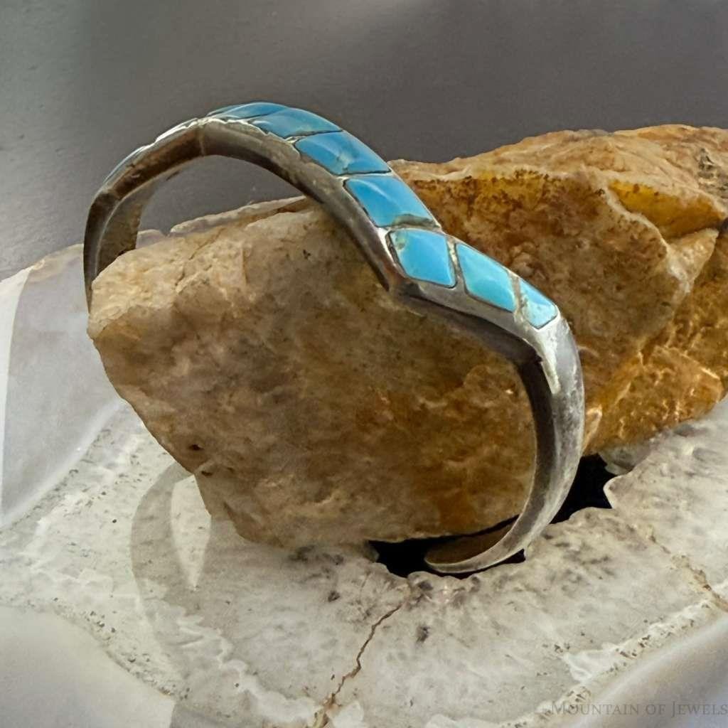 Vintage Native American Silver Inlay Turquoise Zigzag Bracelet For Women