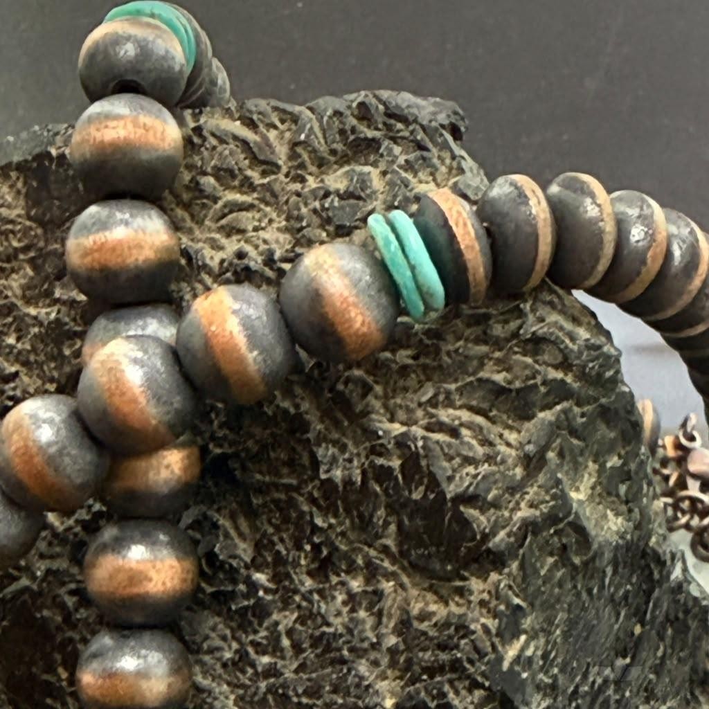 Southwestern Style Copper Navajo Pearl Round,Saucer & Turquoise 18"-20" Necklace For Women