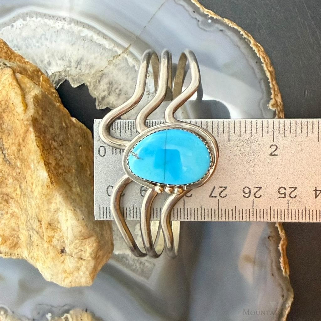 Vintage Native American Sterling Silver Turquoise 3 Banded Bracelet For Women