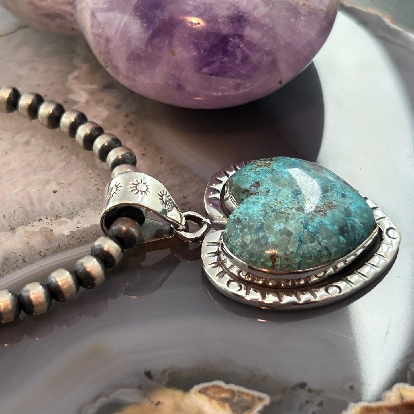 Sterling Silver Southwestern Style Chrysocolla Heart Pendant For Women #1