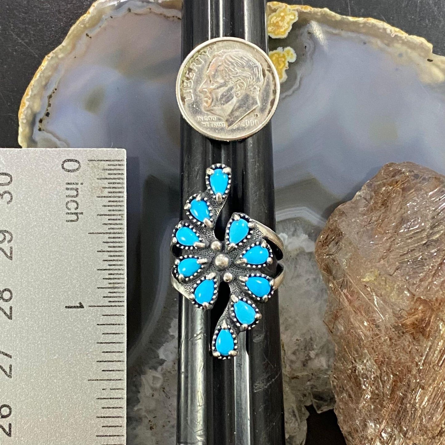 Carolyn Pollack Sterling Turquoise Cluster Decorated Ring Variety of Sizes