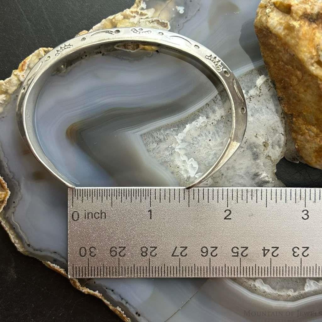 Signed Native American Sterling Silver Stamped Carinated Bracelet For Women