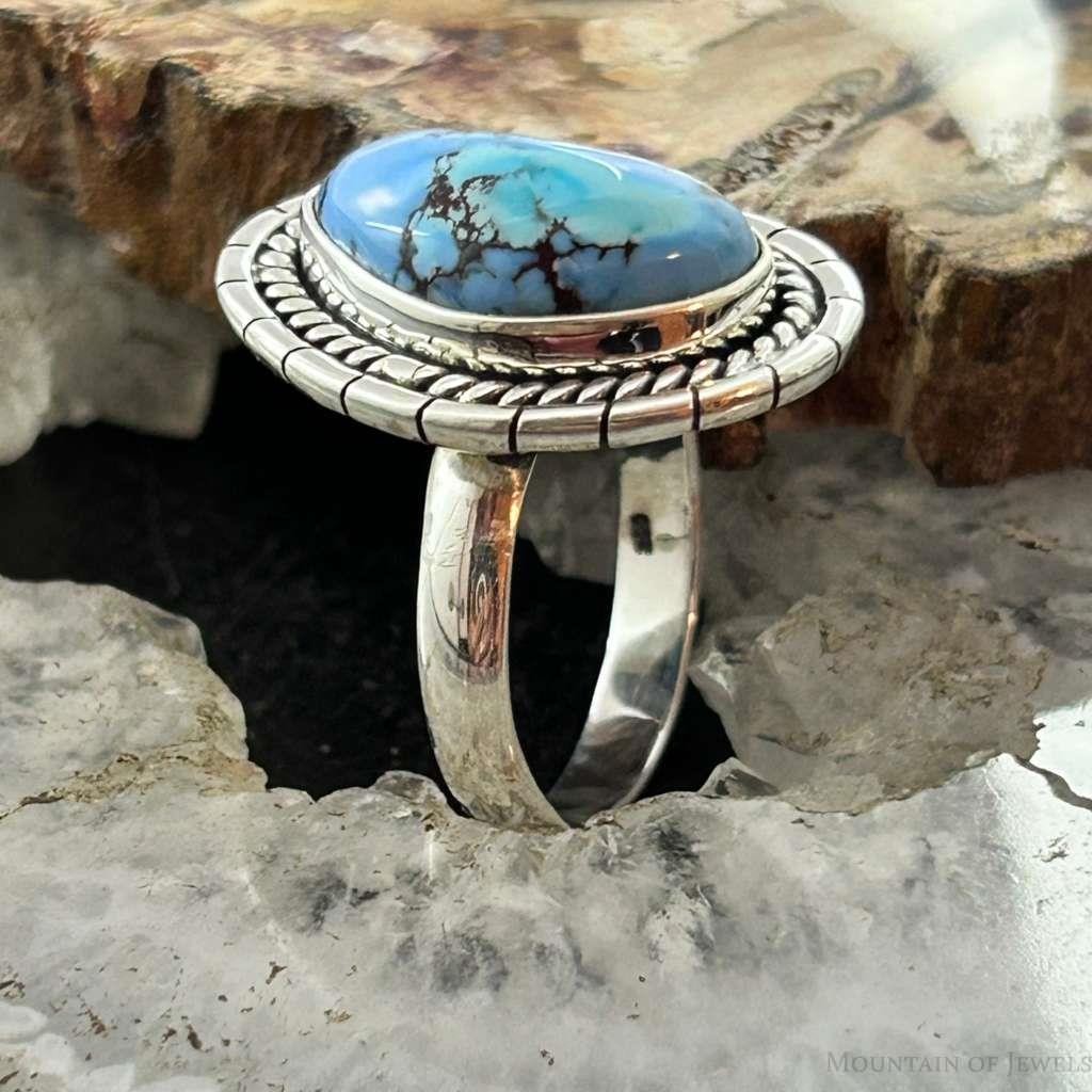 Sterling Silver Southwestern Style Golden Hill Turquoise Ring Size 8 For Women