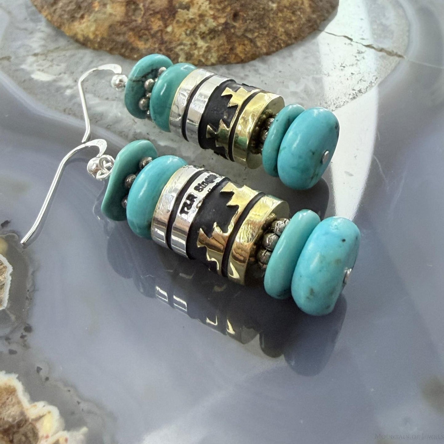 Tommy & Rosita Singer Sterling Silver Turquoise Beads Dangle Earrings For Women